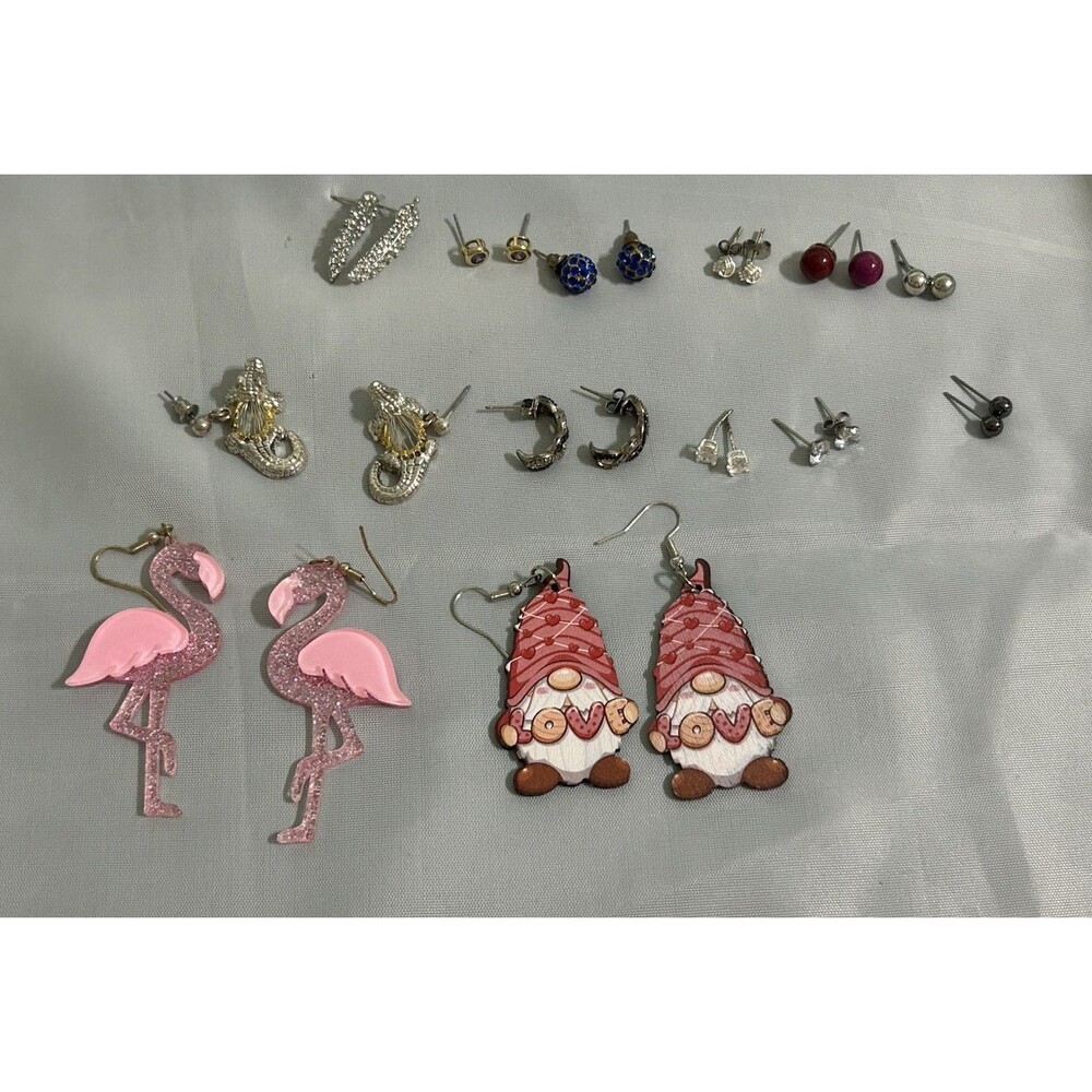 13 Pair Lot Of Earrings Studs And Dangles Fashion Costume  Very Nice sets Whimsy